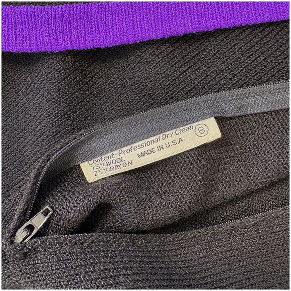 VTG Don Sayres Wool Knit Dress | Colorblock Mod Retro Black Purple Red | Sz 8 - Picture 8 of 9